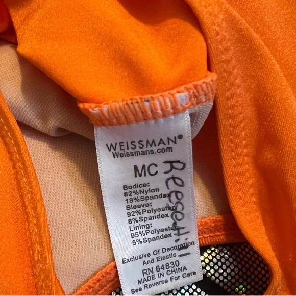 Balera orange long-sleeve dance gymnastics leotard side cutouts youth medium - Picture 3 of 3